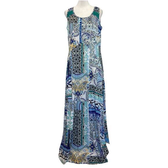 Unity World Women Dress Medium Blue Green Sleeveless Boho Print Crochet - Picture 1 of 10